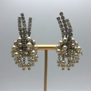 Vintage Rhinestone Waterfall Art Deco Style Dangle Earrings